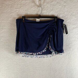 Island Escape Mariposa Swim Skirt Womens 20W Navy Ruched Built-in Brief Swimwear